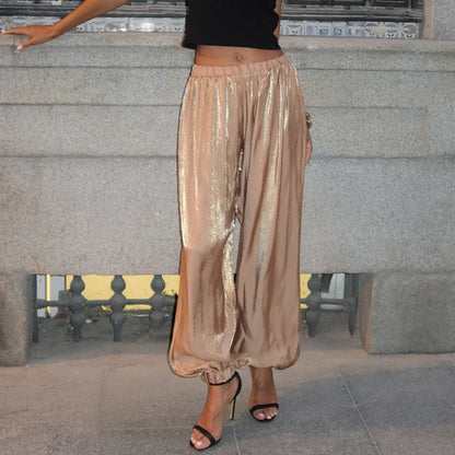 Linad Elegant Pink Crepe Loose Bloomers For Woman Street Chic Pleated Trousers Female Autumn Vintage High Waist Long Pants 2025