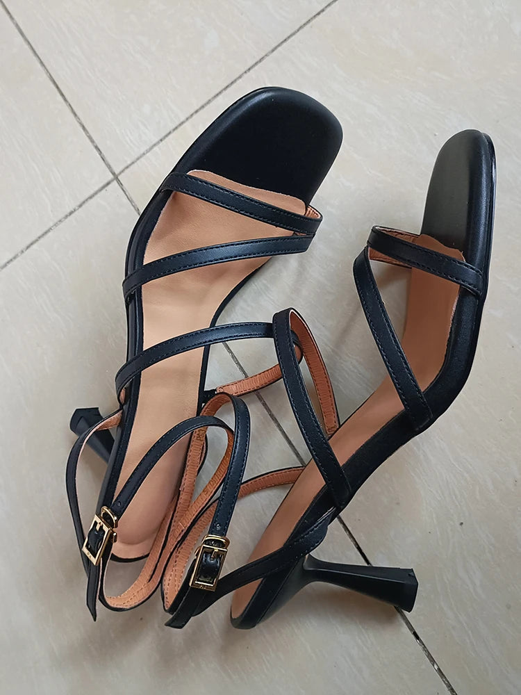 SmallHut New 2026 Trend Ankle Strap Sandals Summer Women Sexy Lady High Heel Red Black Light-Yellow Beige Apricot Buckle Sandals