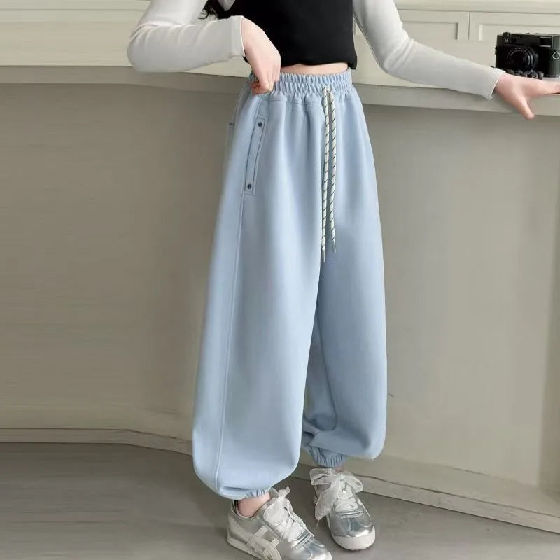 Girls' Harem Joggers Spring Autumn Loose Fit All Match Casual Sporty Pants with Ankle Cuff Breathable Fabric Adjustable Cuffs