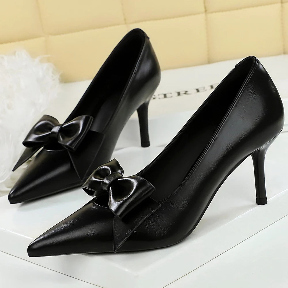 Large Size 43 Bowknot Women Pumps Pointed Tip Women Shoes Stiletto 6.5 cm Heels Sexy Party Shoes Lady Occupation OL Office Shoes