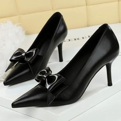 Large Size 43 Bowknot Women Pumps Pointed Tip Women Shoes Stiletto 6.5 cm Heels Sexy Party Shoes Lady Occupation OL Office Shoes