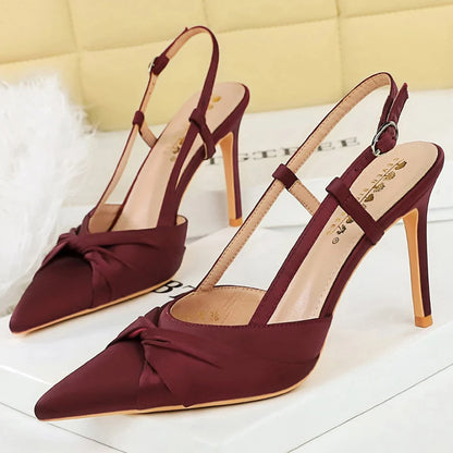 BIGTREE Shoes Sexy High Heels Women Pumps Luxury Banquet Shoes Bowknot Hollow Out Buckle Heeled Sandals Women Stiletto 9 cm
