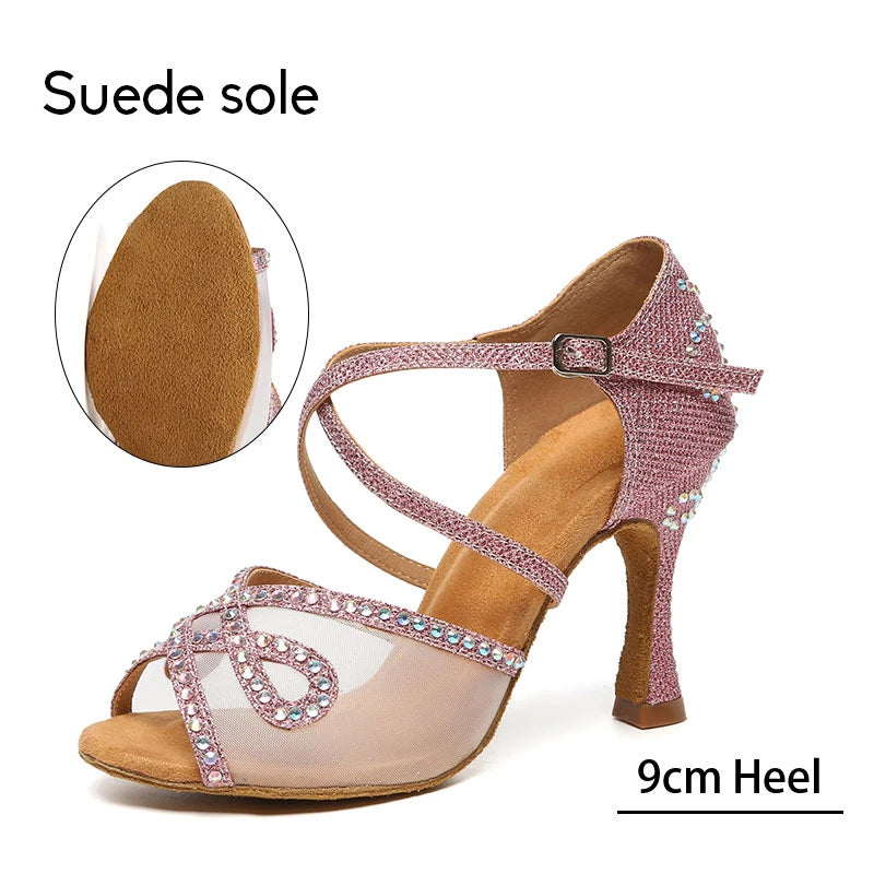 Women Latin Dance Shoes Rhinestone High Heels Dancing Shoes Ladies Party Shoes Women Tango Ballroom Dancing Shoes Salsa Sandals