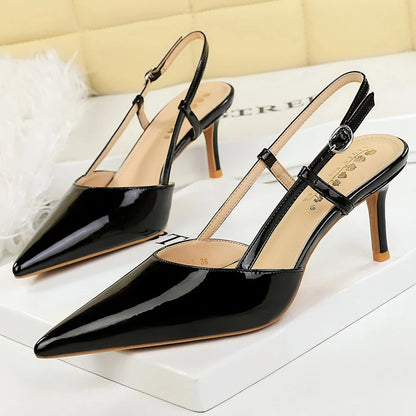 BIGTREE Shoes Summer High-Heeled Sandals Women Shoes Patent Leather Women Pumps Pointed Tip Stiletto Heels 6 cm Ladies Shoes