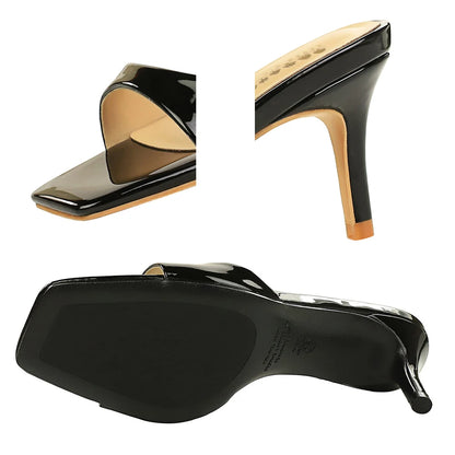 Sexy Open Toed High-Heeled Sandals Women Shoes Summer Square Head Women Slippers Stiletto Heels 7.5 cm Patent Leather Lady Heels