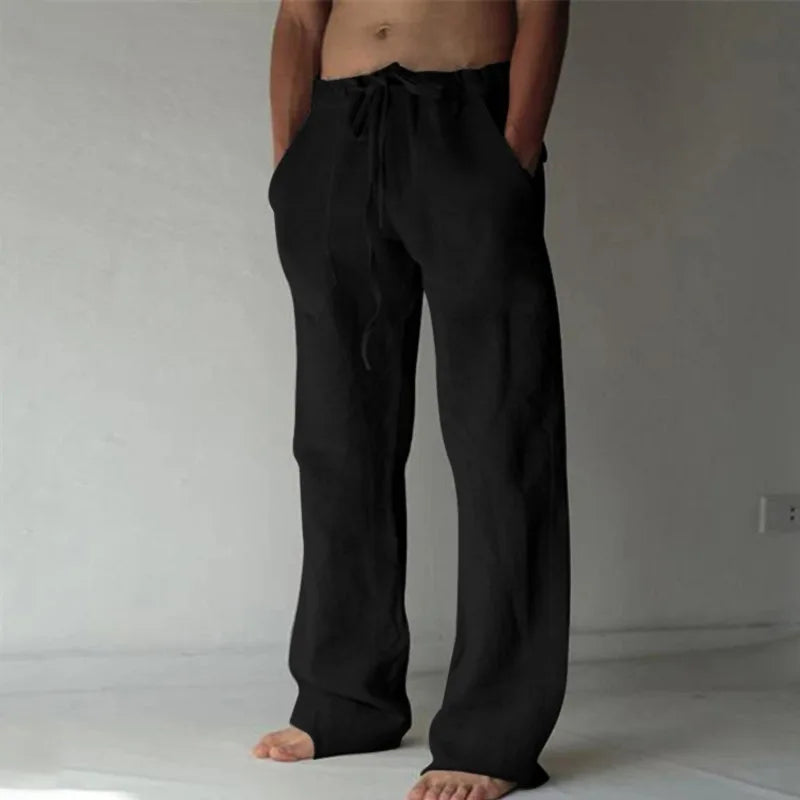 2024 Spring Linen Wide Men Pants Korean Trousers Oversize Cotton Streetwear Male New Yoga Pants Casual Men Clothing Sweatpants