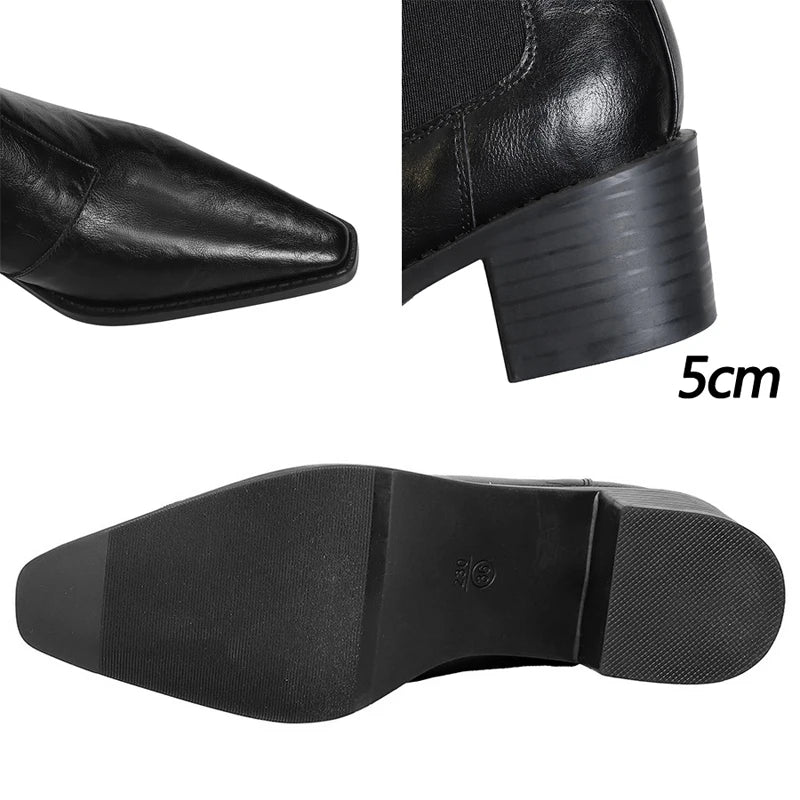 2026 New Women Chunky Heel Chelsea Boots Leather Shoes Pointed Women's Ankle Boots Fashion Women Short Boots Autumn Winter Boots