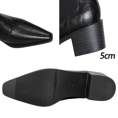 2026 New Women Chunky Heel Chelsea Boots Leather Shoes Pointed Women's Ankle Boots Fashion Women Short Boots Autumn Winter Boots