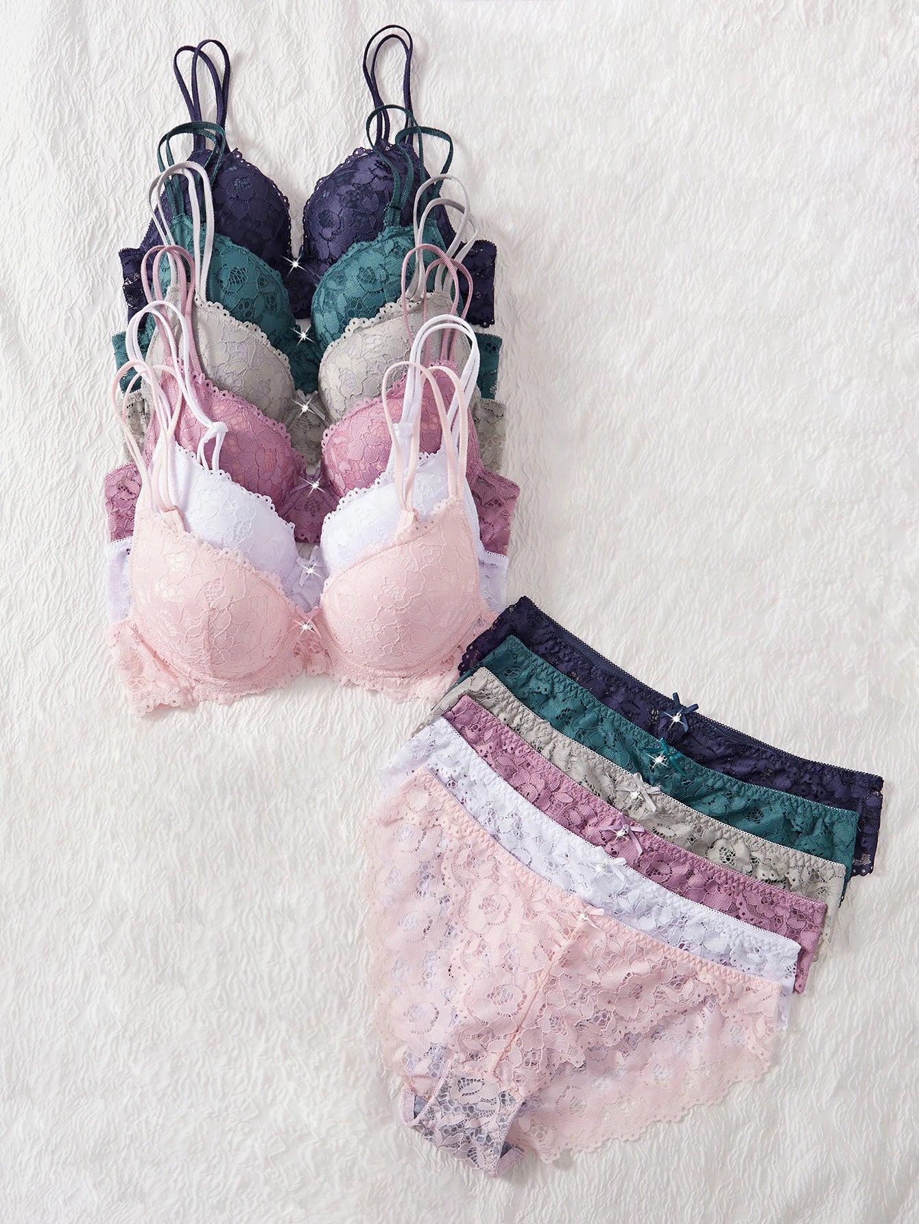 6-Piece Set Women's Underwear Set Sexy Patterned Lace Patchwork No Lining Comfortable Fitting Women's Push-Up Bra Sexy Lingerie