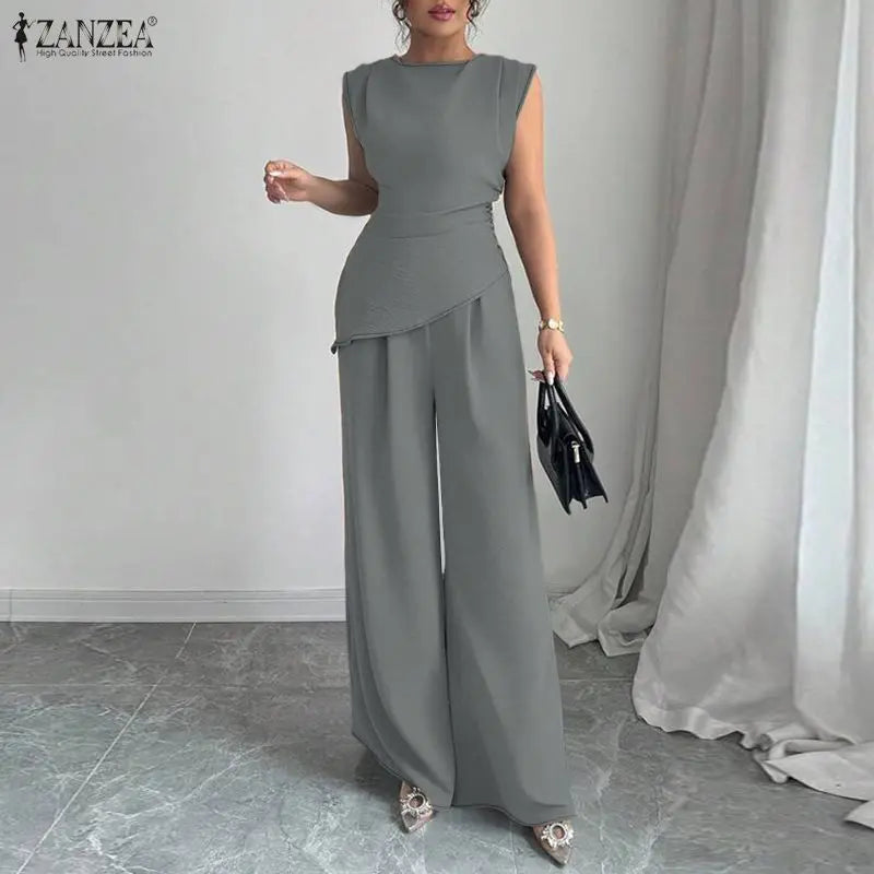 ZANZEA Fashion Summer 2 Pieces Sets Sleeveless Tanks Tops Pant Sets Women Elegant Solid OL Work Outfit Tracksuit Streetwear 2026