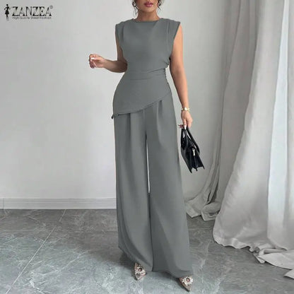 ZANZEA Fashion Summer 2 Pieces Sets Sleeveless Tanks Tops Pant Sets Women Elegant Solid OL Work Outfit Tracksuit Streetwear 2026