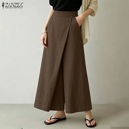 Summer Spring ZANZEA Women Pants Solid Color Loose Female Wide Leg Pants Casual Long Trousers Streetwear Fashion Bottoms