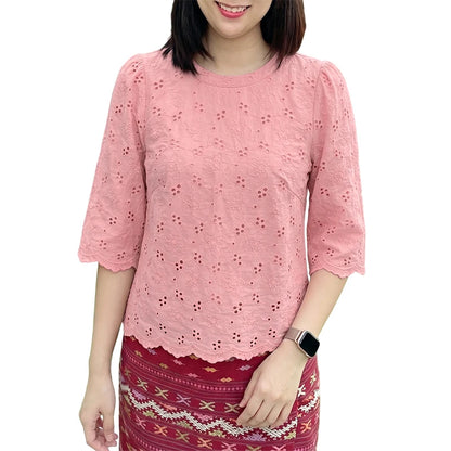 ZANZEA Women's Casual Openwork Blouses O-Neck Half Sleeve Embroidered Floral Patchwork Tops Summer Daily Wear Blusas de Mujer