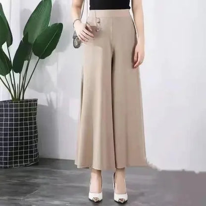 High Waist Drapey Wide Leg Skirt Pants Loose Fit Thin Summer plus Size Slimming Nine Point Pants for Middle-Aged And Elderly ...