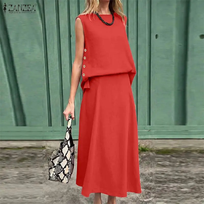 Stylish O Neck Sleeveless Tanks Tops Dress Sets ZANZEA Summer Women 2 Pieces Outfits Tracksuit Casual  Solid Color Skirt Suit