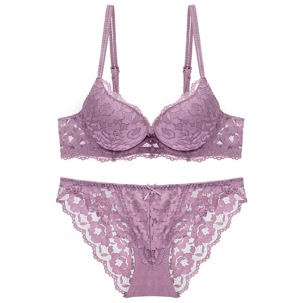 Sweet Mesh Lace Flower Bra Bowknot Low Waist Bra Panties Set Lingerie Intimates Push Up Bra Women Women