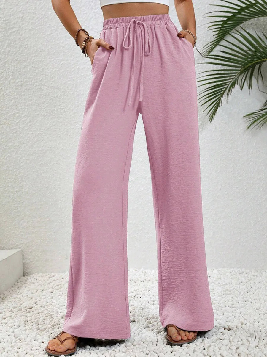 Modigirl 2026 Women Wide Leg Pants Women's Pants And Trousers High Waist Drawstring Elastic Waist Loose Casual Outfits
