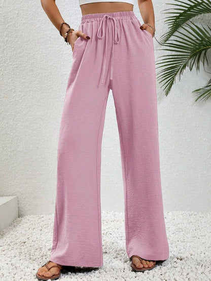 Modigirl 2026 Women Wide Leg Pants Women's Pants And Trousers High Waist Drawstring Elastic Waist Loose Casual Outfits