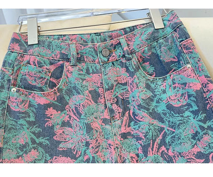 Fashionable Women's Printed Wide-Leg Jeans, New Spring/Fall High-Waisted Denim Trousers, Asian Sizes S–XXXL.