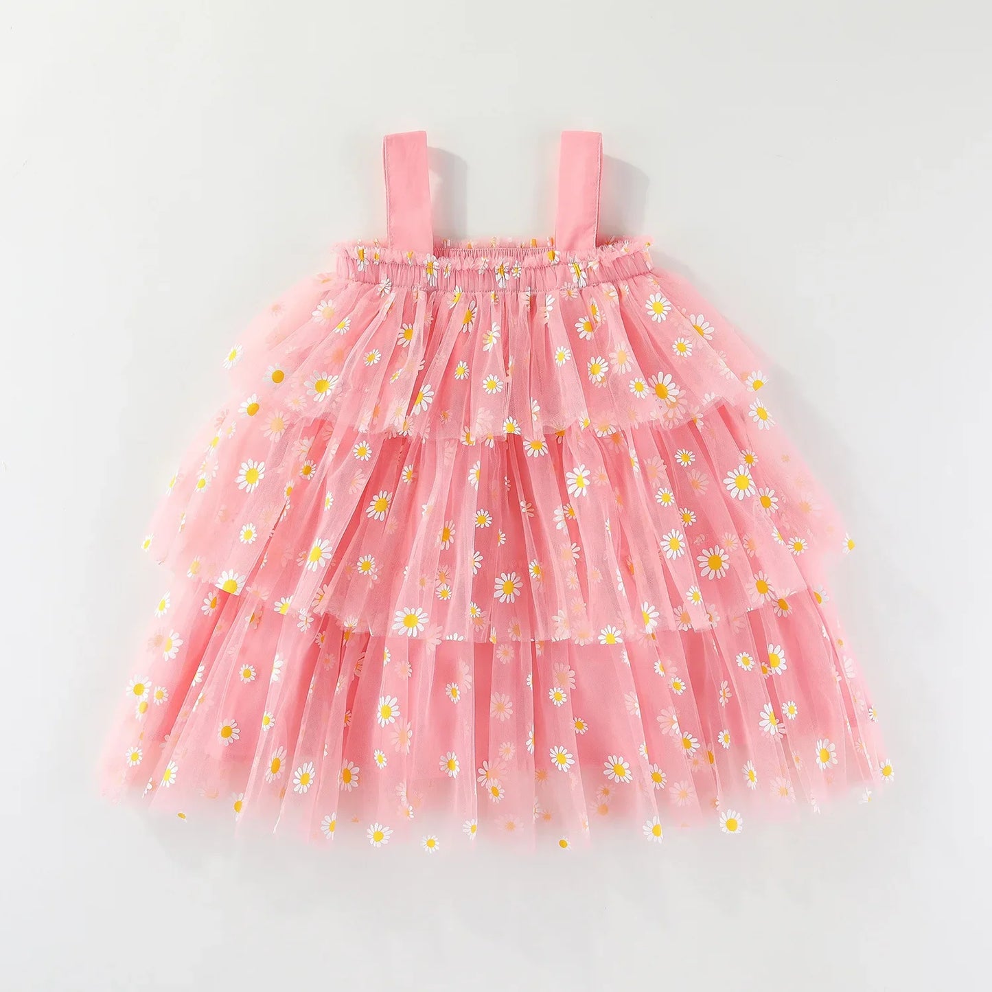 Infant Baby Girl Summer Tulle Dress 0-5T Daisy Print Tiered Cake Skirt Spaghetti Strap Princess Girl Party Dress