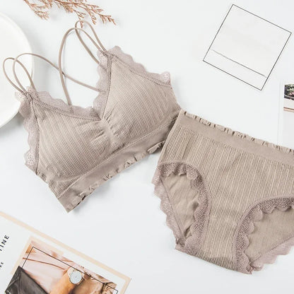 Sexy Seamless Tops Set High Waist Panties Women Wireless Underwear Suit Soft Padded Bras Set Backless Bralette Lingerie
