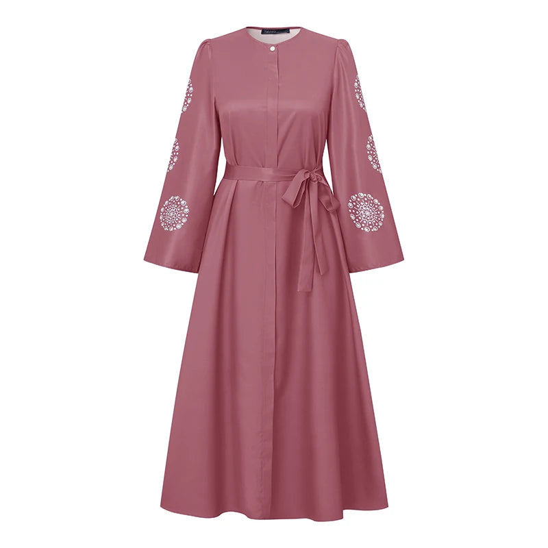 ZANZEA Fashion Women Long Sleeve Muslim Abaya Dresses Floral Printed Dress IsIamic Robe Casual Kaftan Belted Vestidos Ramadan