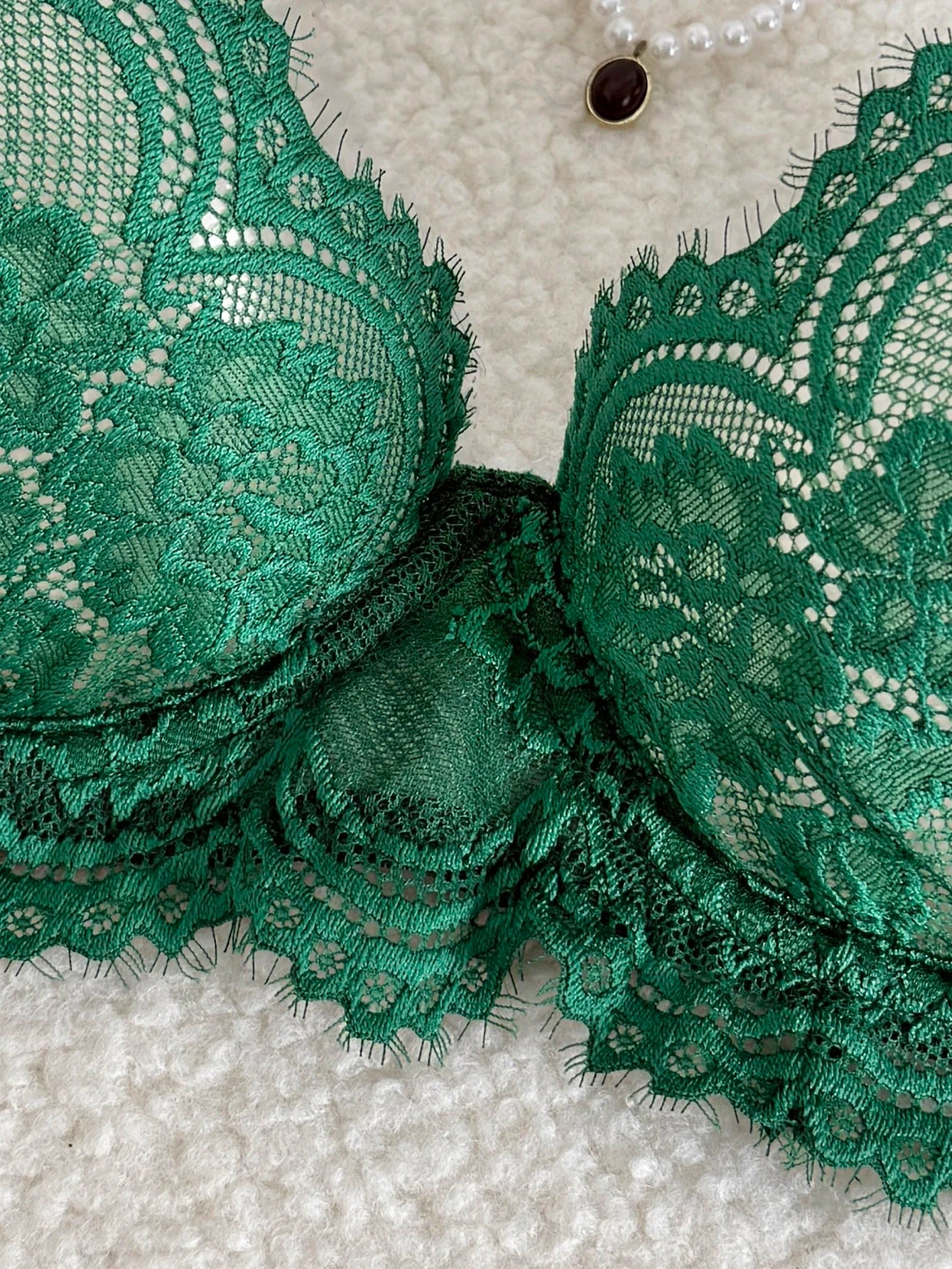 Vintage Romantic Dark Green Lace Lingeri Sheer Mesh Longline Bra 2 Pieces Elegant Boudoir Intimate Outfit