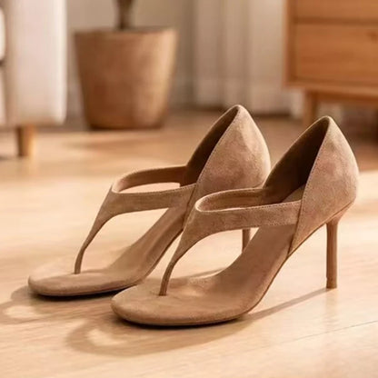 Novelty Design Faux Suede Clip Open Toe Cut-Out Heeled Sandals Women High Quality Stiletto Heels Flip Flops Cover Heel Sandalias
