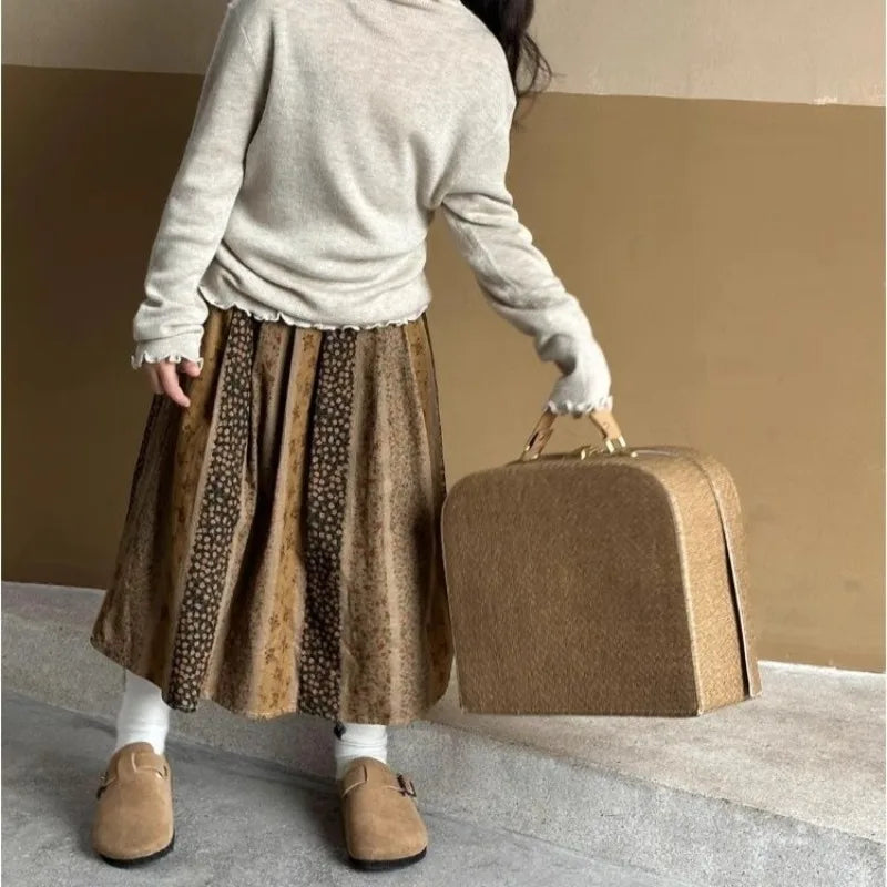 2025 New Cute Toddler Corduroy Floral Skirt Spring Autumn Kids' Half Skirt Stylish Corduroy Floral Dress for Girls Age 3-8