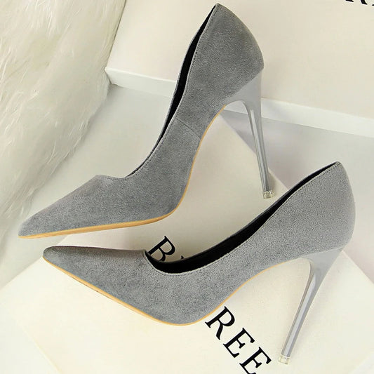 BIGTREE Shoes Classic High Heels Woman Pumps Sexy Office Shoes Stiletto Heels Fashion Large Size Women Heels Pumps Grey Green