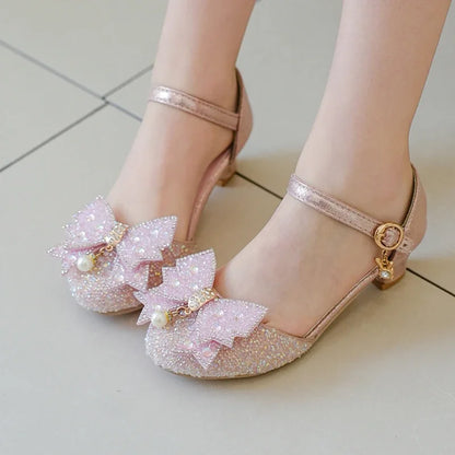 Hot Sale Beaded Kids Elegant Lightweight Banquet with Heeled Shoes Baby Girls Summer Princess Fashion Soft Sequined Sandals