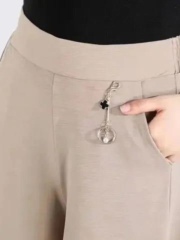 High Waist Drapey Wide Leg Skirt Pants Loose Fit Thin Summer plus Size Slimming Nine Point Pants for Middle-Aged And Elderly ...