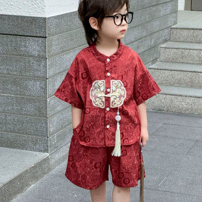 Short Sleeve Tops Shorts 2 Piece Set Boy Outfit Casual Kids Clothes Baby Tang Hanfu Suit Boys Costume Children's Sets Summer