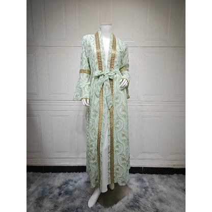 Turkey Muslim Embroidery Abaya Dress 2 Piece Set  Women Ramadan Eid Mubarak Kaftan Dubai Vestidos Pakistani Arab Caftan Robe