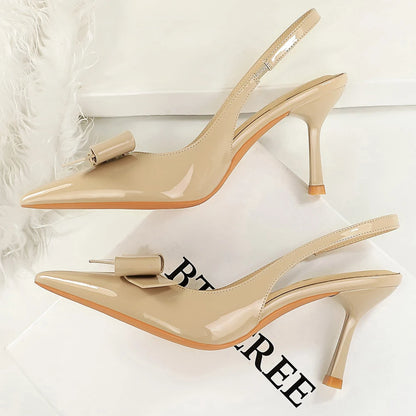 BIGTREE Shoes Bowknot Women's Sandals High Heels Patent Leather High-Heeled Sandals Ladies Shoes Summer Stiletto Heels 8 cmm