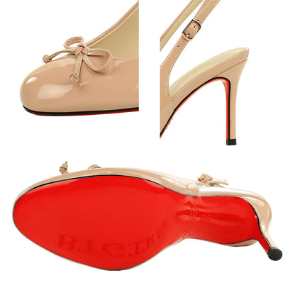 BIGTREE Shoes Round Head High-heeled Sandals Summer Shoes Stilettos 8 cm Heels Women Pumps Bowknot High Heels Patent Leather