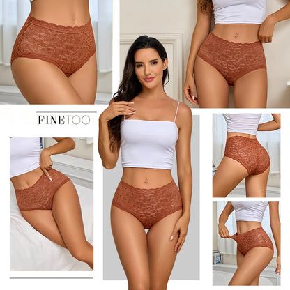 4PCS/SET Women Soft Lace Panties Breathable High Waist Underwear Hollow Sexy Lingerie Floral Solid Color Transparents Briefs New
