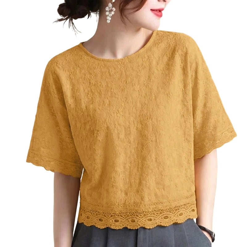 ZANZEA Women Bohemian Lace Patchwork Blouses Loose O-Neck Half Sleeve Solid Color Tops 2026 Summer Daily Casual Blusas de Mujer