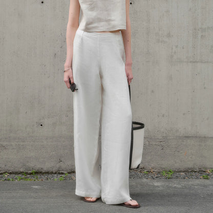 Vintage Pure Linen Long Pant for Women Fashion Casual Loose Spring and Summer Wide-leg Pants Streetwear Office Ladies Trousers