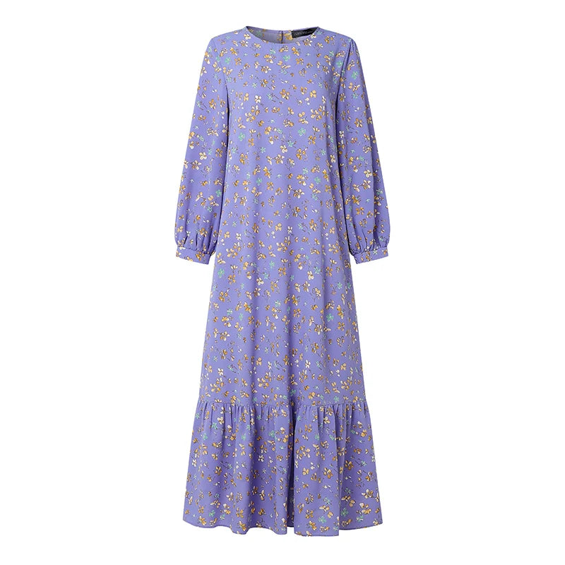 Women Bohemain Printed Maxi Dress ZANZEA Elegant Muslim Abaya Casual Long Sleeve Floral Sundress Kaftan Robe Femme Hijab Vestido