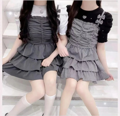 Japanese Style Sweet Lady Crew Neck Tees Bubble Short Sleeve T-shirts Versatile Slim Fit Women's Tops Spring and Summer