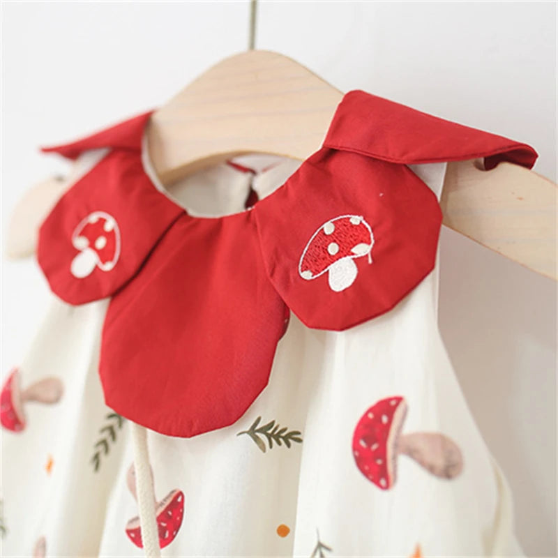 2Pcs/set Summer Sleeveless Children Clothes Lovely Red Mushroom Girl Kid Dresses Baby Newborn Petal Collar Kid Toddler Costume