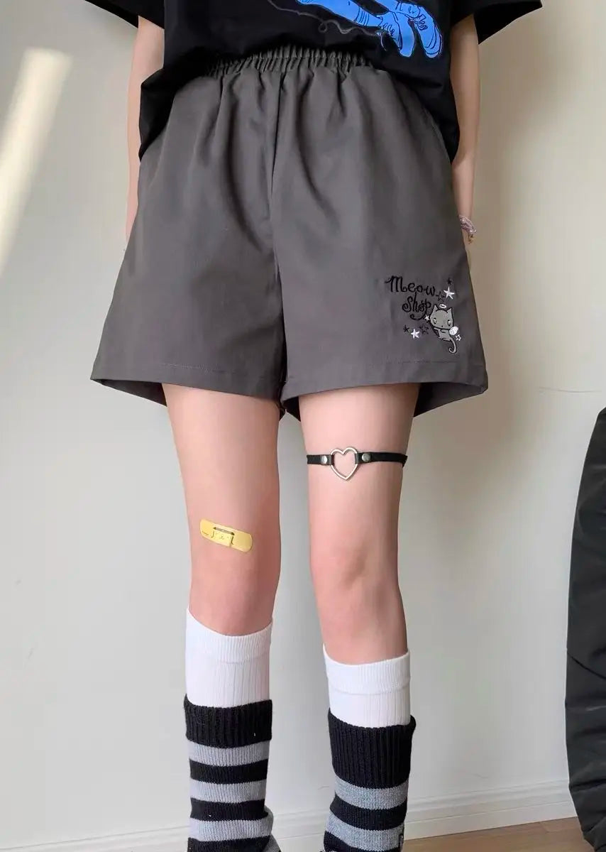 Summer Japanese High Waisted Shorts Women Cute Cat Cartoon Print Cotton Short Pants Casual Fashion Female Bottoms Shorts New