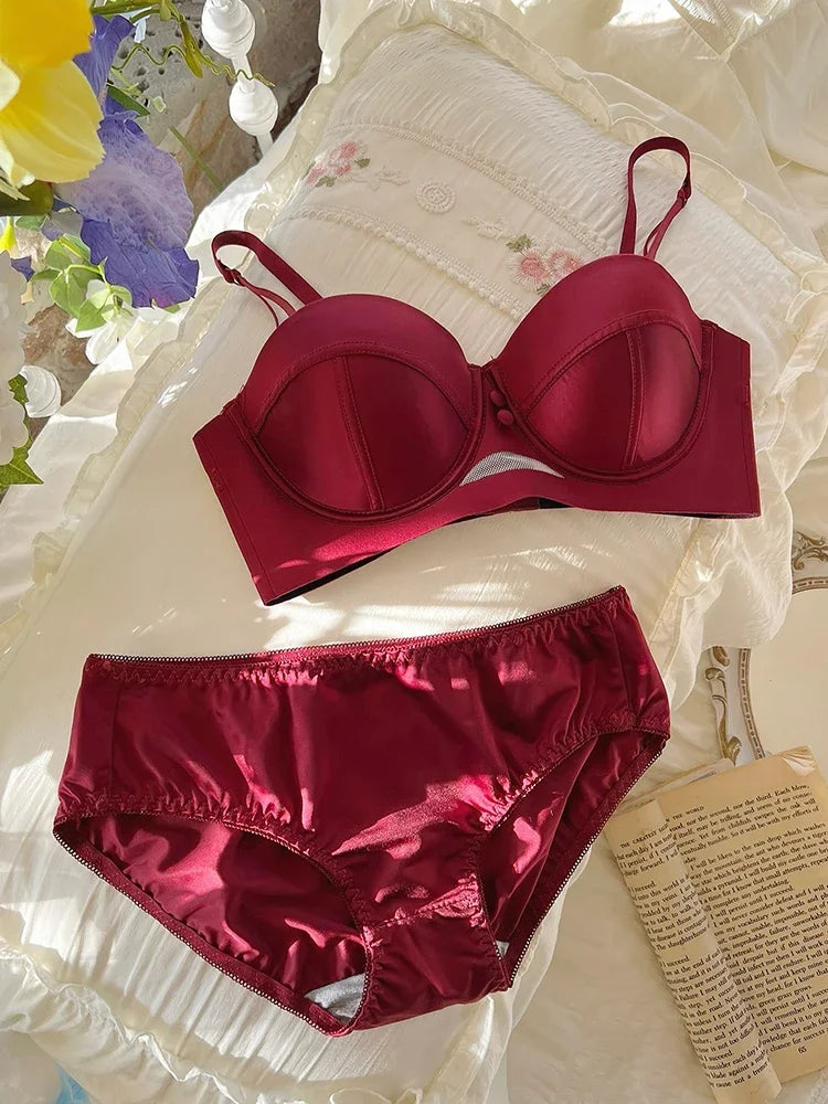 TikTok Viral MOYISU Zodiac Bra Set Red Retro VS Style Push Up Lingerie Fake Big Boobs Look for Small Chest No Padding Wirefree
