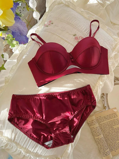 TikTok Viral MOYISU Zodiac Bra Set Red Retro VS Style Push Up Lingerie Fake Big Boobs Look for Small Chest No Padding Wirefree
