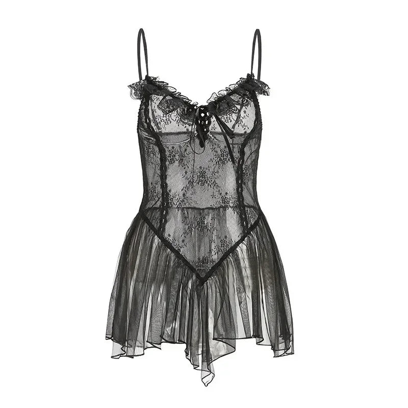 Sleepwear Women Lace Dress Babydoll Lingerie V-neck Strap Nightwear Female Underwear Lenceria Sensual Mujer Sexy