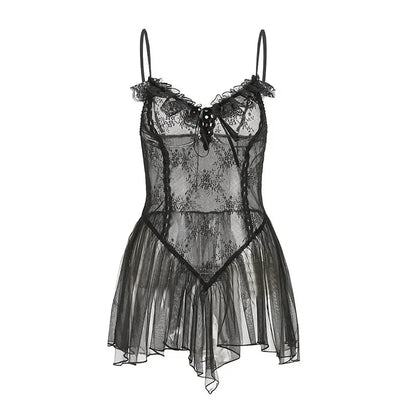 Sleepwear Women Lace Dress Babydoll Lingerie V-neck Strap Nightwear Female Underwear Lenceria Sensual Mujer Sexy