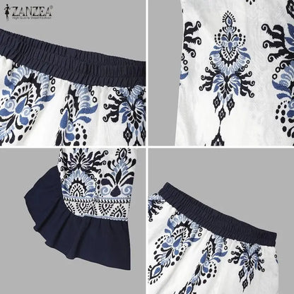 ZANZEA Casual Loose Ladies Bottoms Women's Pants Vintage Printed Trouser Patchwork Fashion Long Elegant Pants