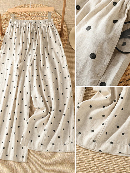 Polka Dot Wide Leg Pants Elastic Waist Tie Dye Slimming Loose Harlan Summer Vintage Style Ladies High Waist Straight Tube