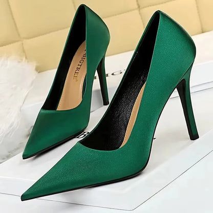 BIGTREE Shoes Silk Satin Woman Pumps Fashion High Heels 2026 New Stiletto 10 Cm Heels Sexy Party Shoes Lady Pumps Large Size 43